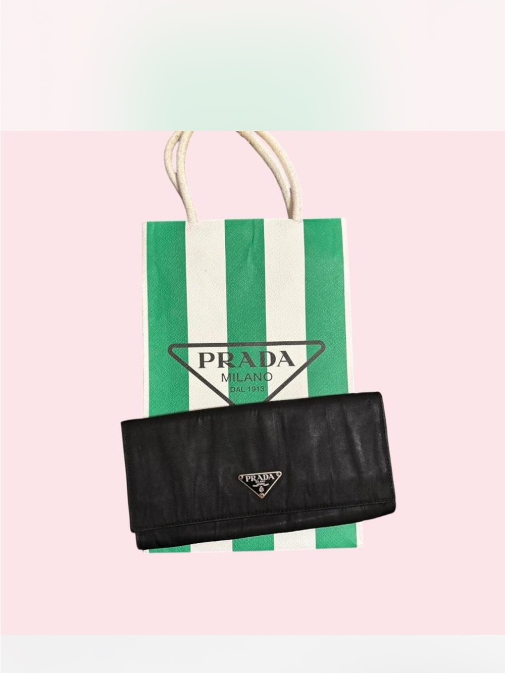 Prada Black Leather Long Wallet with Triangle Logo